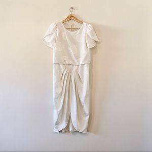 Vintage 80s dress white rose floral tulip sleeve size Small